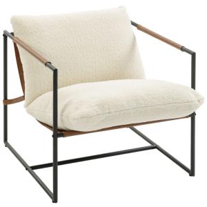 Fauteuil salon large assise structure en acier tissu boucle…