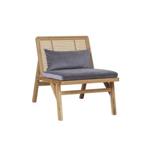 Fauteuil scandinave en chêne, cannage et velours gris loup