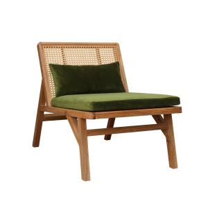 Fauteuil scandinave en chêne, cannage et velours vert vinta…