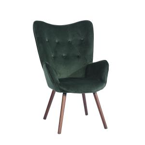 Fauteuil Scandinave Velours Vert Pieds en Bois