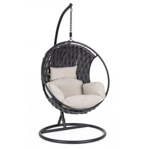 Fauteuil suspendu en acier noir et corde noire Ø 105 cm