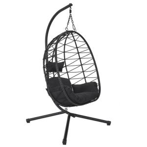 Fauteuil  suspendu en rotin synthétique avec pied métal noi…