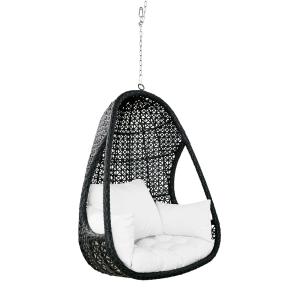 Fauteuil suspendu extérieur en résine tressée noire et cous…