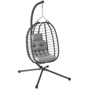 Fauteuil suspendu pliable avec support en résine tressée gr…