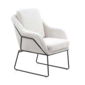 Fauteuil tapissé blanc, pieds en métal noir