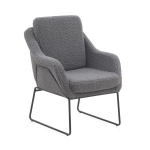 Fauteuil tapissé gris avec pieds en métal noir