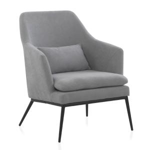 Fauteuil tapissé gris perle avec coussin et pieds en métal…