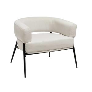 Fauteuil tissu blanc dossier incurvé piétement métal