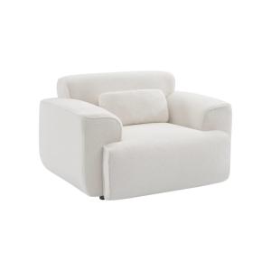 Fauteuil tissu bouclette crème, lignes arrondis