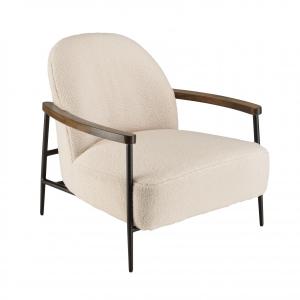 Fauteuil tissu bouclette écru structure métallique