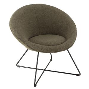 Fauteuil tissu bouclette vert kaki pieds croisés métal noir…