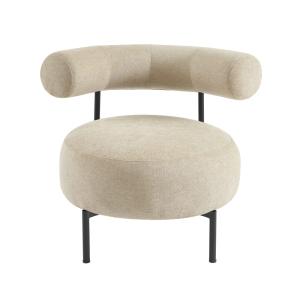Fauteuil tissu chenille beige et pieds métal noir