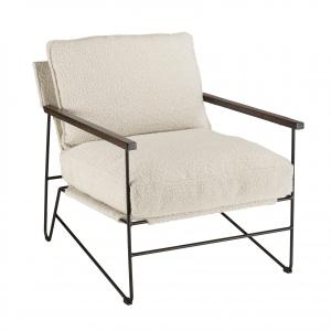 Fauteuil tissu écru 1 coussin structure métallique