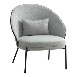 Fauteuil  tissu gris chiné dossier bois imitation noyer pie…