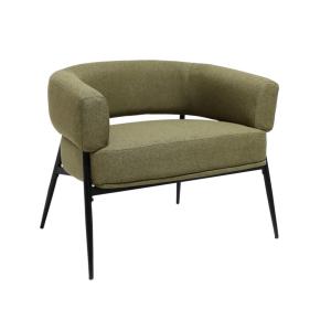 Fauteuil tissu kaki dossier incurvé piétement métal