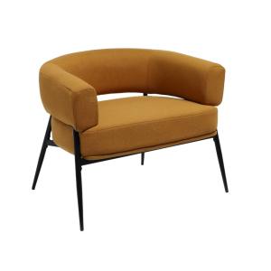 Fauteuil tissu moutarde dossier incurvé piétement métal