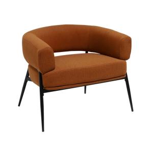 Fauteuil tissu terracotta dossier incurvé piétement métal