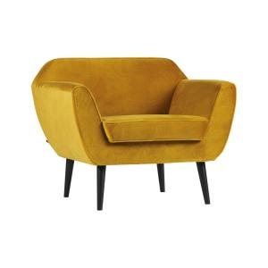 Fauteuil tissu velours style scandinave - Woood moutarde