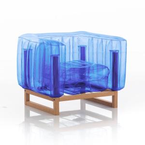 Fauteuil tpu bleu cristal cadre en bois