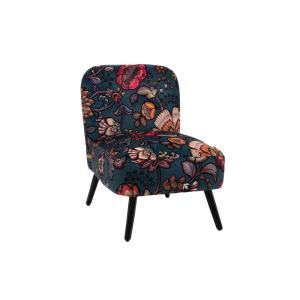 Fauteuil trendy en velours et pieds noirs bleu