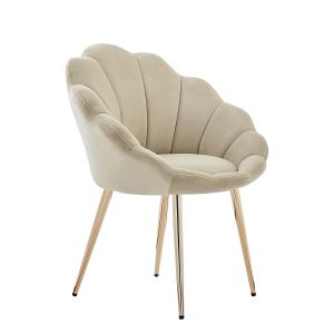 Fauteuil  velours beige avec piétement doré