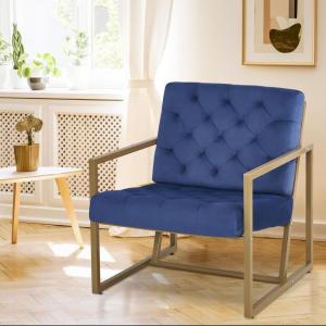 Fauteuil velours bleu pieds or