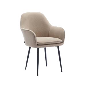 Fauteuil velours côtelé beige pieds en métal