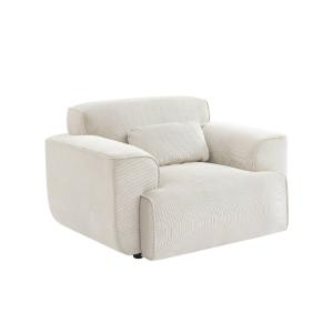 Fauteuil velours côtelé blanc crème coussin fourni