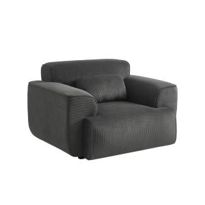 Fauteuil velours côtelé gris foncé, coussin fourni