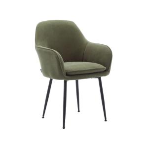 Fauteuil velours côtelé kaki pieds en métal