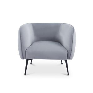 Fauteuil velours gris piètement en métal noir