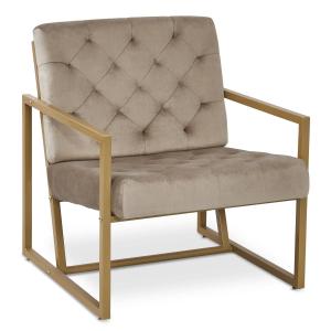 Fauteuil velours taupe pieds or