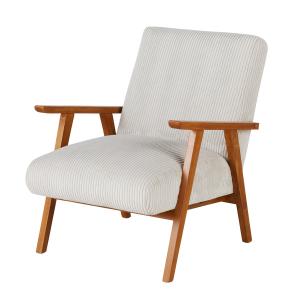 Fauteuil vintage en bois de hêtre et velours côtelé gris cl…