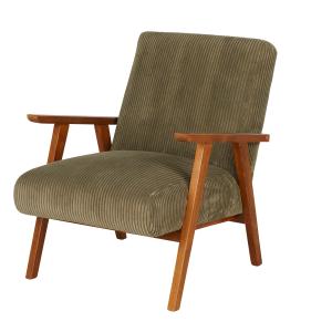 Fauteuil vintage en bois de hêtre et velours côtelé vert ka…