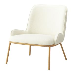 Fauteuil vintage en tissu Bouclé Ecru et métal chêne