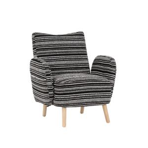 Fauteuil vintage en tissu bouclé rayures noir et blanc