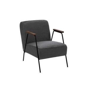 Fauteuil vintage en tissu uni et pieds métal gris