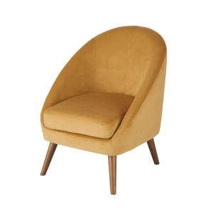 Fauteuil vintage en velours ocre