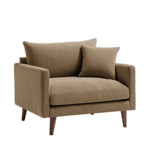 Fauteuil XL en tissu pieds bois foncé - Caramel chiné
