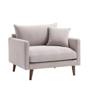 Fauteuil XL en tissu pieds bois foncé - Naturel chiné