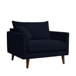 Fauteuil XL en velours pieds bois foncé - Bleu marine