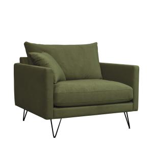 Fauteuil XL en velours pieds épingles noirs - Vert olive