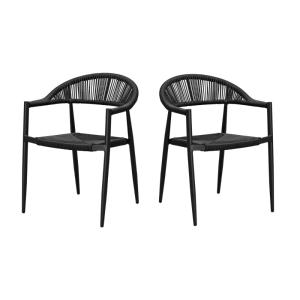 Fauteuils alu noir et corde tressée noire  (lot de 2)