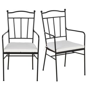 Fauteuils de table de jardin en acier noir et coussins en p…