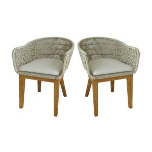 Fauteuils en résine tressée grise chiné  avec coussin (lot…