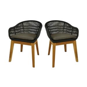 Fauteuils en résine tressée noire  avec coussin (lot de 2)