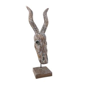 Figure antilope en bois blanchi