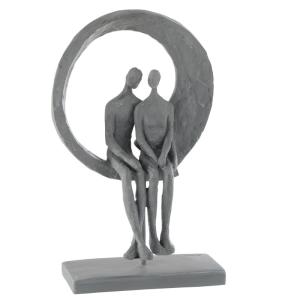 Figurine abstraite couple assis dans cercle en résine gris…