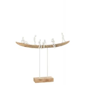 Figurine blanche sur banc en bois blanc 18x8x47 cm