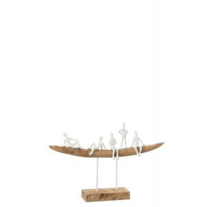 Figurine blanche sur banc en bois blanc 47x8x31 cm